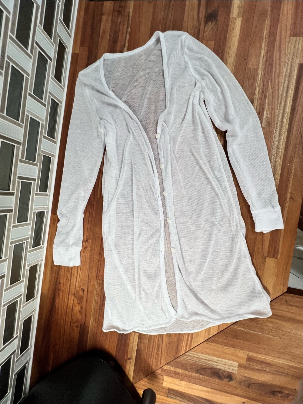 Women's White Long Sheer Button-Front Lounge Cardigan